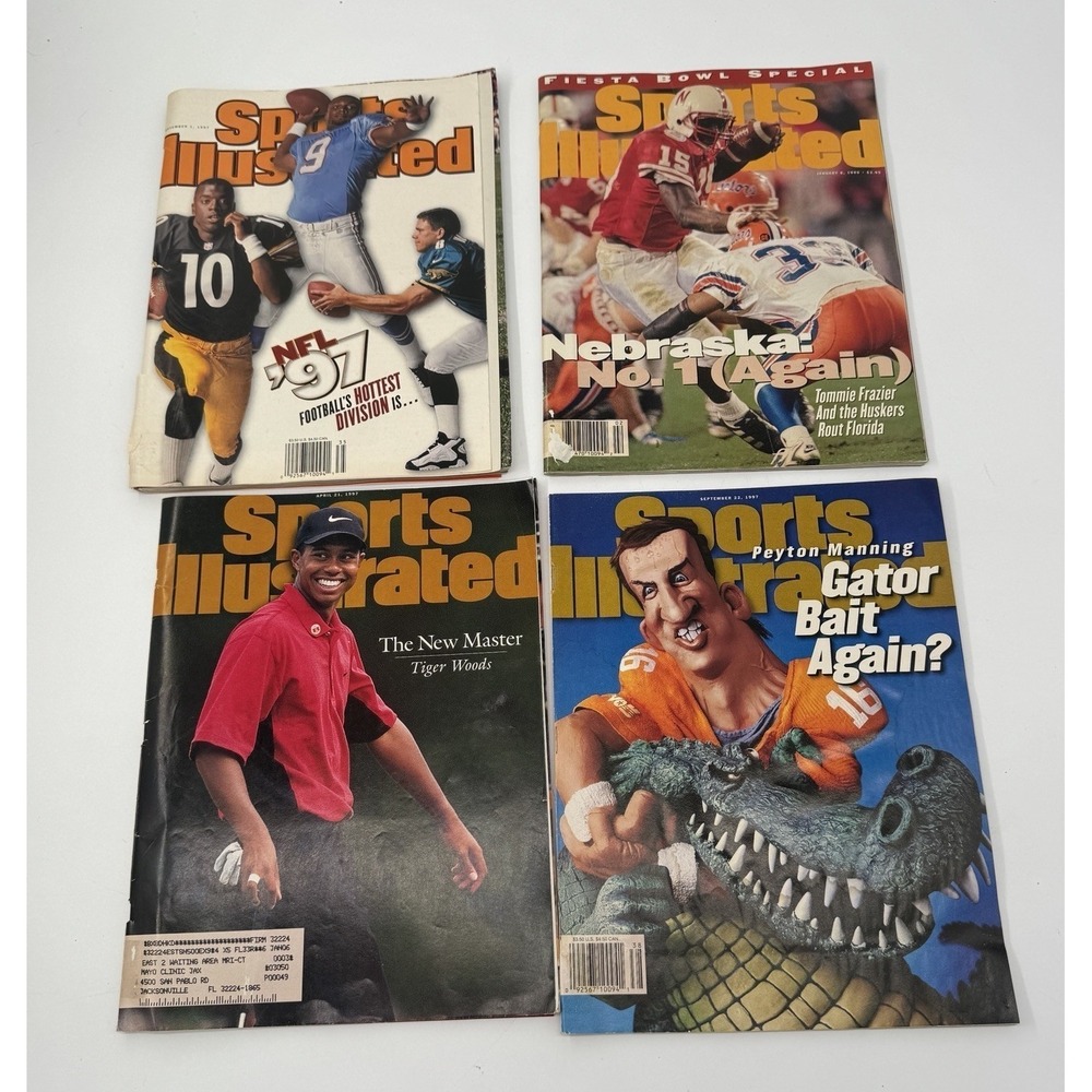 Vintage 90s Sports Illustrated Lot 4 Peyton Manning Tiger Woods NFL 1996 1997